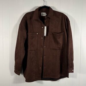 Kuwalla Tee Suede Overshirt Dark Chocolate Snap Button Shirt Jacket Small NWT